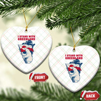 I Stand With Greenland Patriotic Ceramic Ornament Polar Bear Holding Flag Over Map