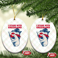 I Stand With Greenland Patriotic Ceramic Ornament Polar Bear Holding Flag Over Map