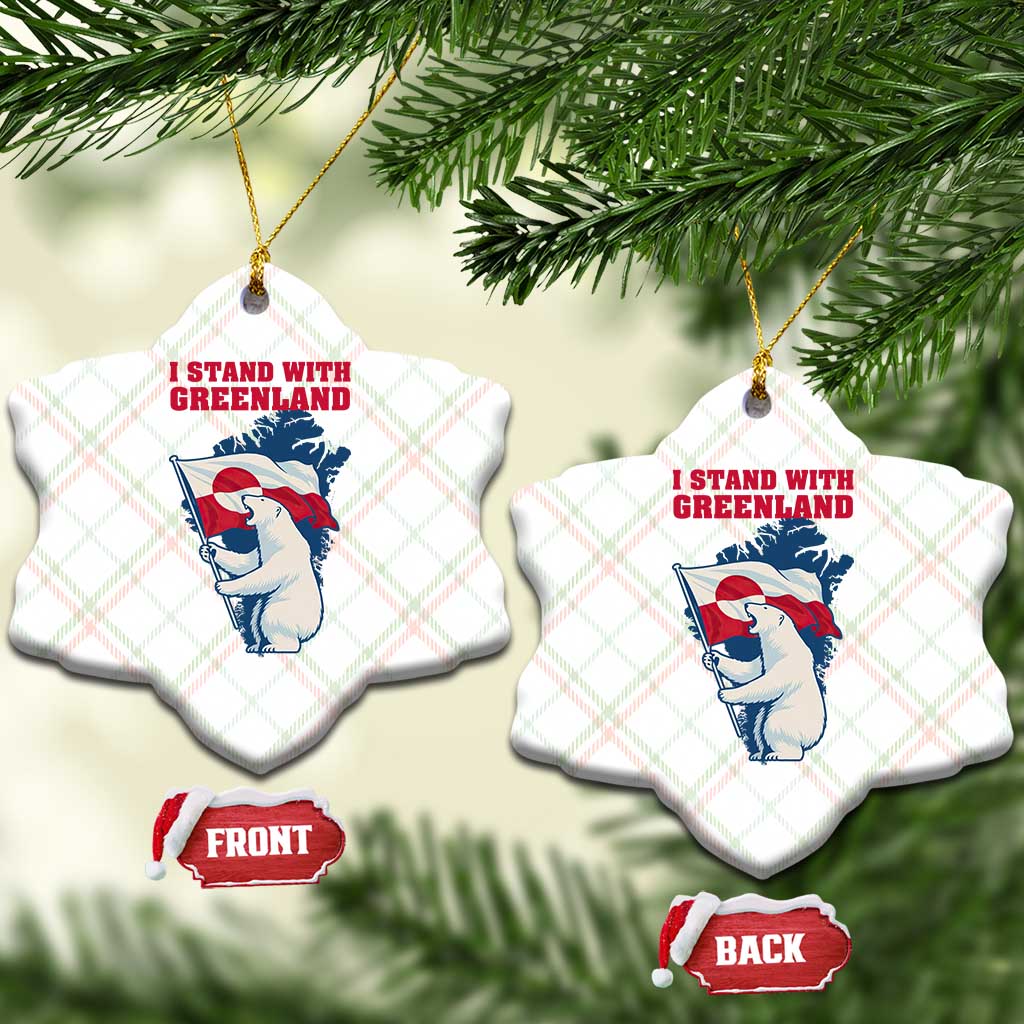 I Stand With Greenland Patriotic Ceramic Ornament Polar Bear Holding Flag Over Map