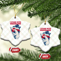 I Stand With Greenland Patriotic Ceramic Ornament Polar Bear Holding Flag Over Map