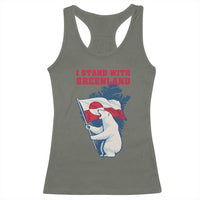 I Stand With Greenland Patriotic Racerback Tank Top Polar Bear Holding Flag Over Map