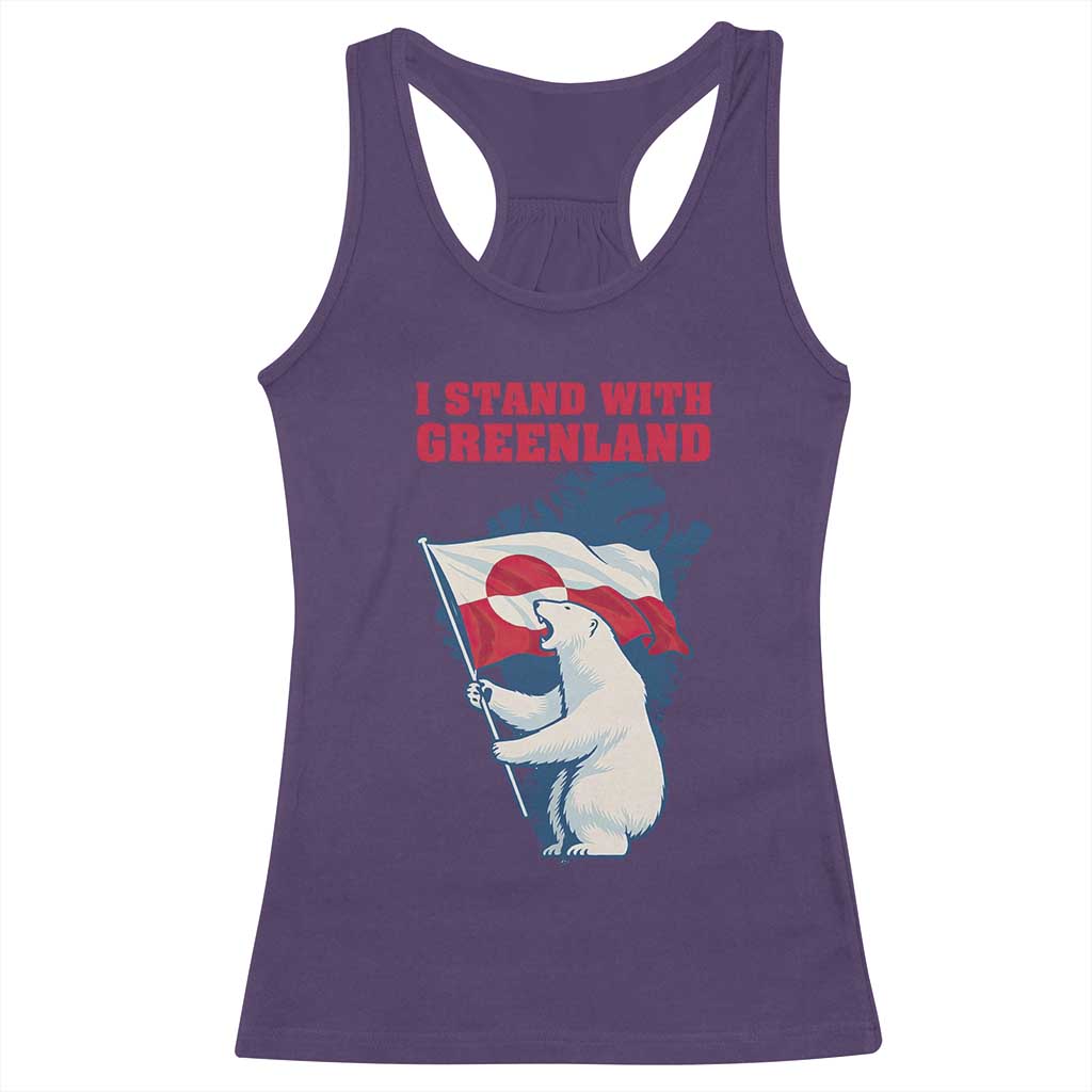 I Stand With Greenland Patriotic Racerback Tank Top Polar Bear Holding Flag Over Map