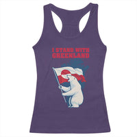 I Stand With Greenland Patriotic Racerback Tank Top Polar Bear Holding Flag Over Map