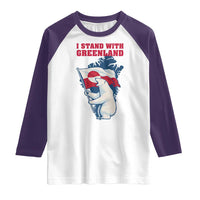 I Stand With Greenland Patriotic Raglan Shirt Polar Bear Holding Flag Over Map