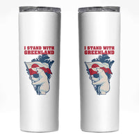 I Stand With Greenland Patriotic Skinny Tumbler Polar Bear Holding Flag Over Map