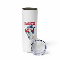 I Stand With Greenland Patriotic Skinny Tumbler Polar Bear Holding Flag Over Map