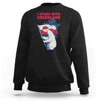 I Stand With Greenland Patriotic Sweatshirt Polar Bear Holding Flag Over Map