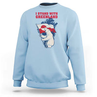 I Stand With Greenland Patriotic Sweatshirt Polar Bear Holding Flag Over Map