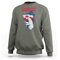 I Stand With Greenland Patriotic Sweatshirt Polar Bear Holding Flag Over Map