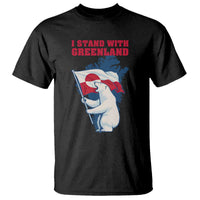 I Stand With Greenland Patriotic T Shirt Polar Bear Holding Flag Over Map