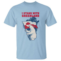 I Stand With Greenland Patriotic T Shirt Polar Bear Holding Flag Over Map