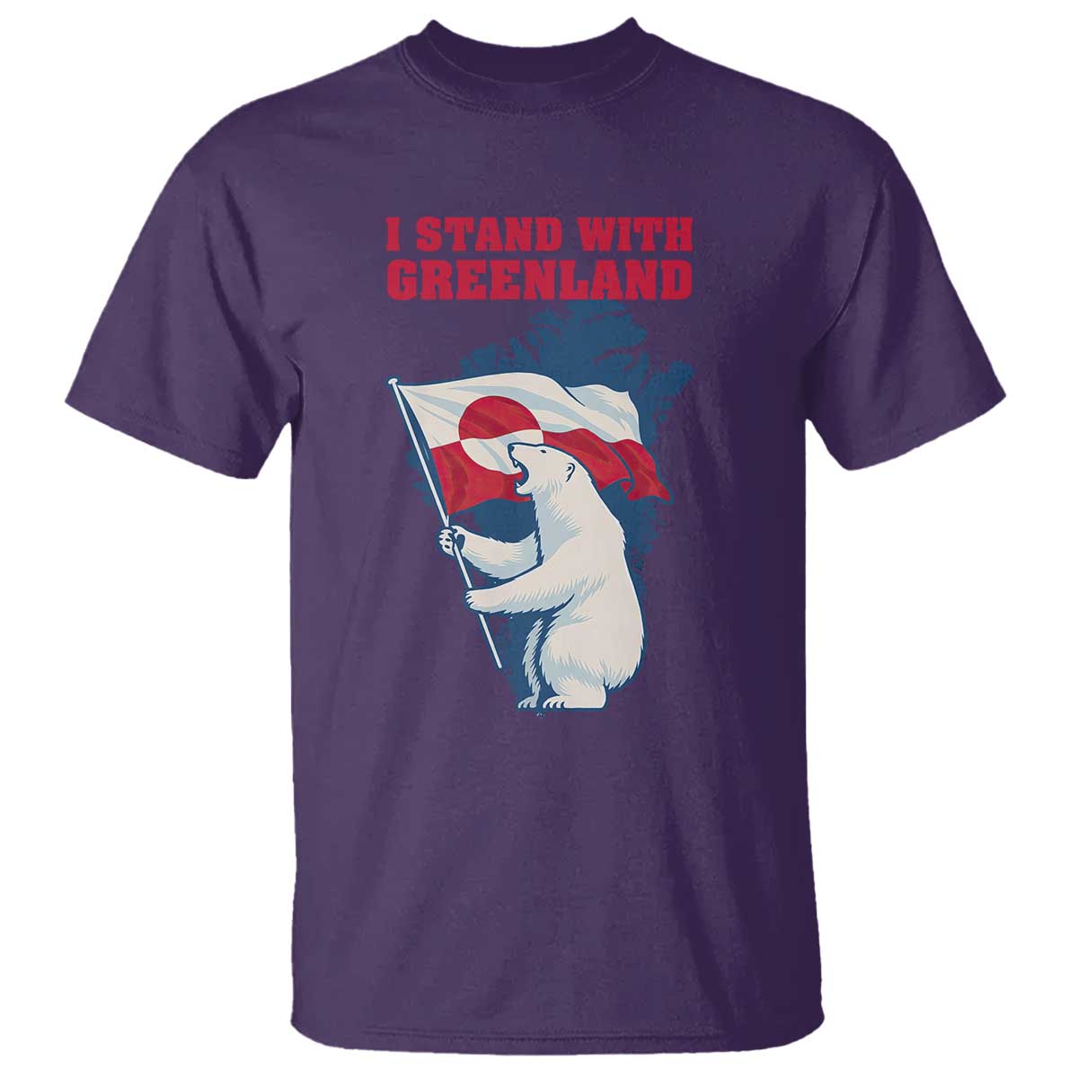 I Stand With Greenland Patriotic T Shirt Polar Bear Holding Flag Over Map