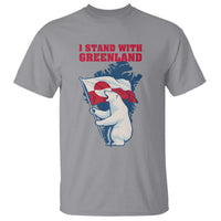 I Stand With Greenland Patriotic T Shirt Polar Bear Holding Flag Over Map