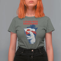 I Stand With Greenland Patriotic T Shirt For Women Polar Bear Holding Flag Over Map