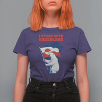 I Stand With Greenland Patriotic T Shirt For Women Polar Bear Holding Flag Over Map