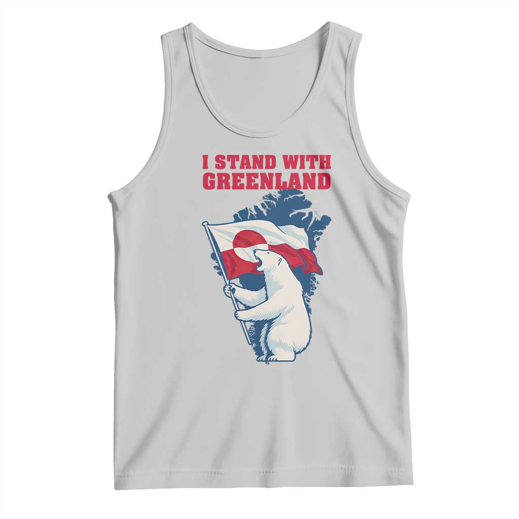 I Stand With Greenland Patriotic Tank Top Polar Bear Holding Flag Over Map