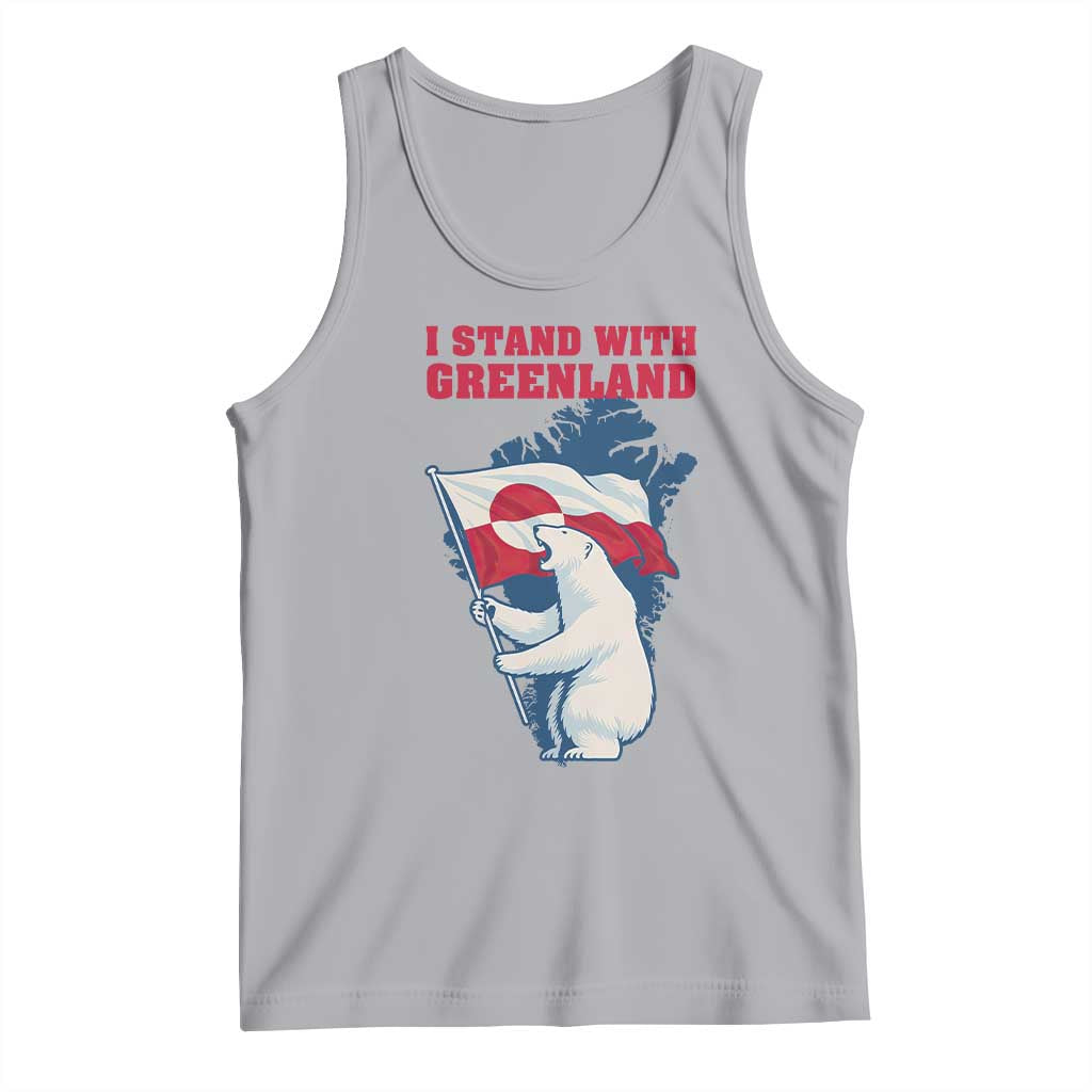I Stand With Greenland Patriotic Tank Top Polar Bear Holding Flag Over Map