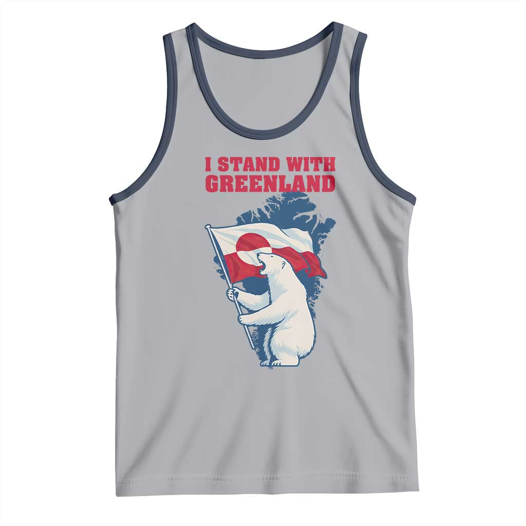 I Stand With Greenland Patriotic Tank Top Polar Bear Holding Flag Over Map