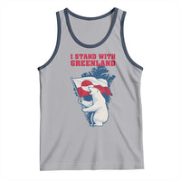 I Stand With Greenland Patriotic Tank Top Polar Bear Holding Flag Over Map