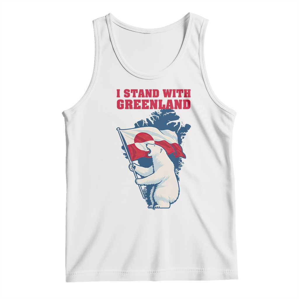 I Stand With Greenland Patriotic Tank Top Polar Bear Holding Flag Over Map