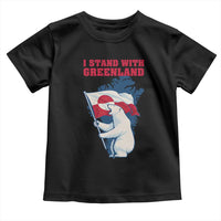 I Stand With Greenland Patriotic Toddler T Shirt Polar Bear Holding Flag Over Map