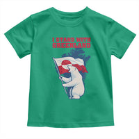 I Stand With Greenland Patriotic Toddler T Shirt Polar Bear Holding Flag Over Map