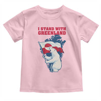 I Stand With Greenland Patriotic Toddler T Shirt Polar Bear Holding Flag Over Map