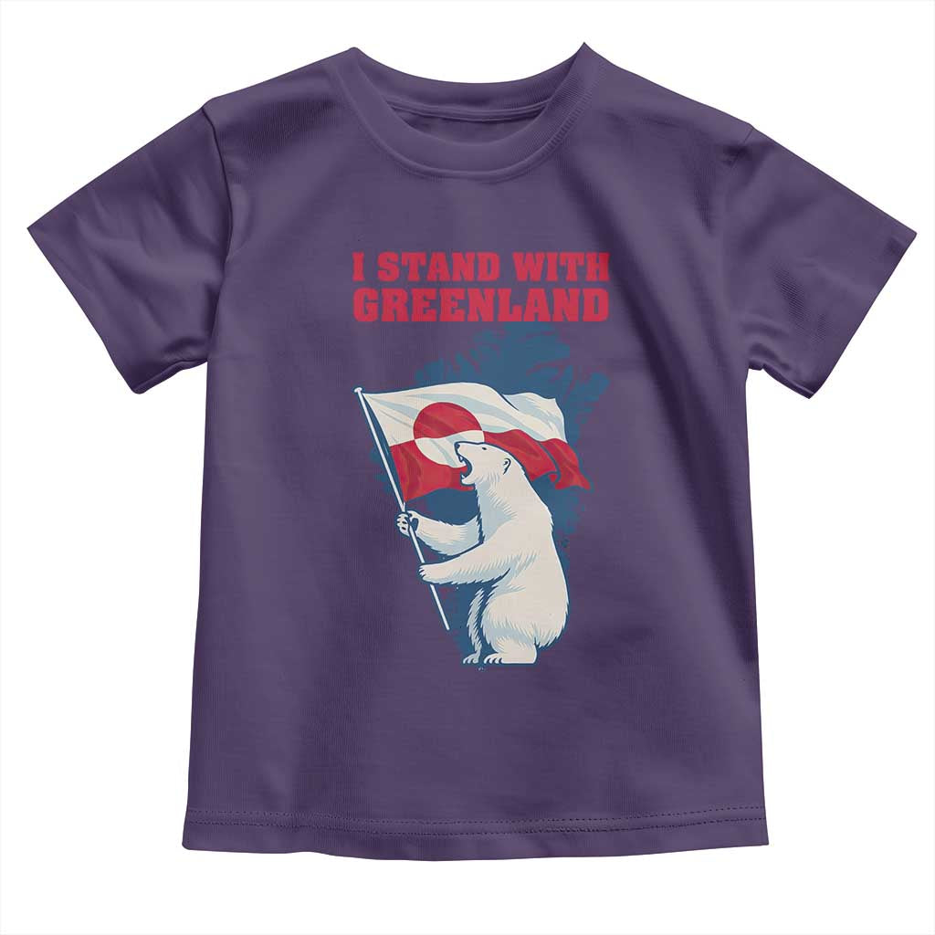 I Stand With Greenland Patriotic Toddler T Shirt Polar Bear Holding Flag Over Map