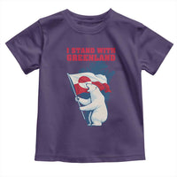 I Stand With Greenland Patriotic Toddler T Shirt Polar Bear Holding Flag Over Map