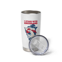 I Stand With Greenland Patriotic Tumbler Cup Polar Bear Holding Flag Over Map