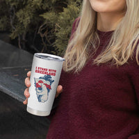 I Stand With Greenland Patriotic Tumbler Cup Polar Bear Holding Flag Over Map