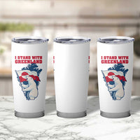 I Stand With Greenland Patriotic Tumbler Cup Polar Bear Holding Flag Over Map