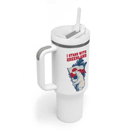 I Stand With Greenland Patriotic Tumbler With Handle Polar Bear Holding Flag Over Map