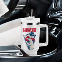 I Stand With Greenland Patriotic Tumbler With Handle Polar Bear Holding Flag Over Map