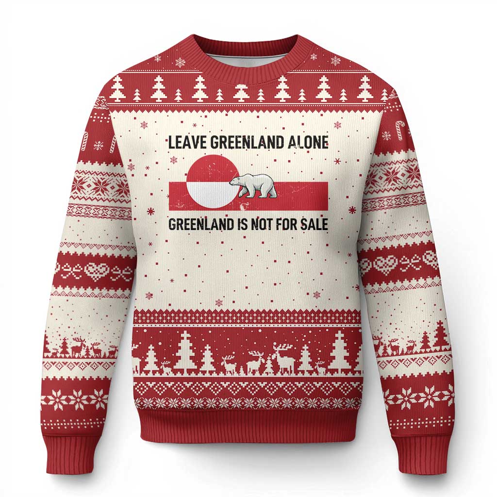 Leave Greenland Alone Polar Bear Protest Ugly Christmas Sweater Not For Sale Patriotic Flag