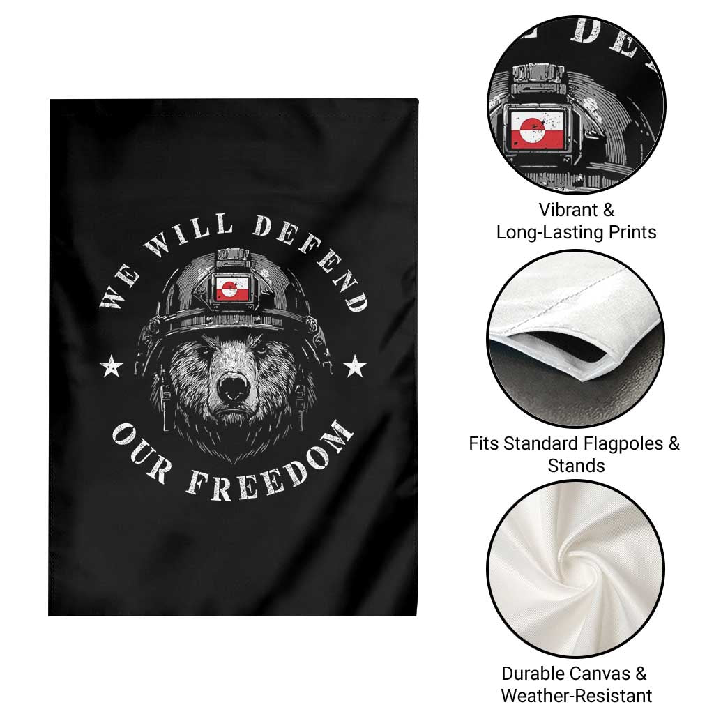 Greenland Bear We Will Defend Our Freedom Garden Flag Polar Bear Soldier National Pride