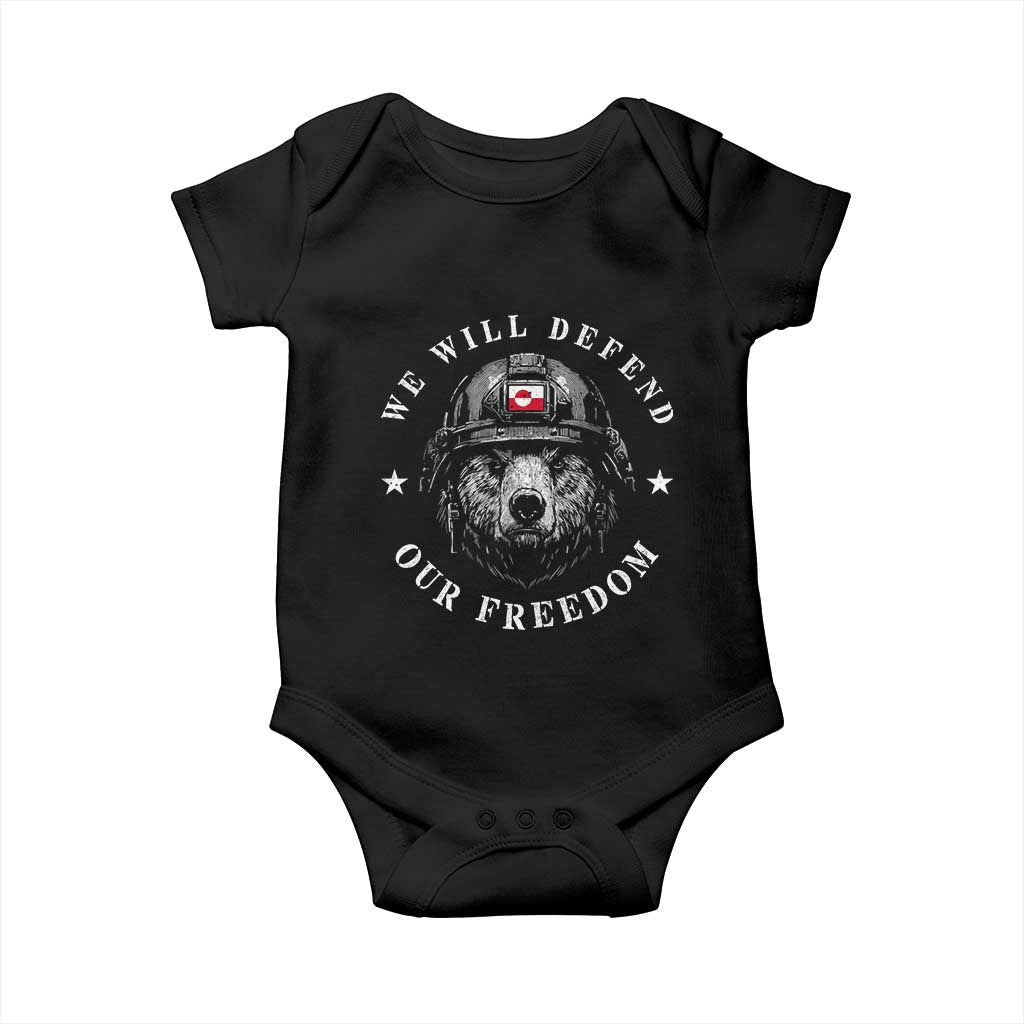 Greenland Bear We Will Defend Our Freedom Baby Onesie Polar Bear Soldier National Pride
