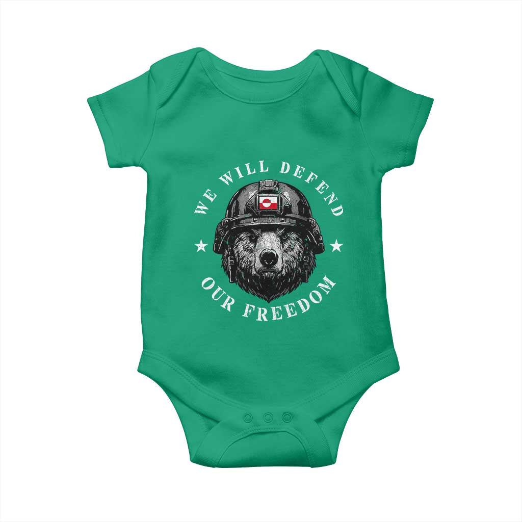 Greenland Bear We Will Defend Our Freedom Baby Onesie Polar Bear Soldier National Pride