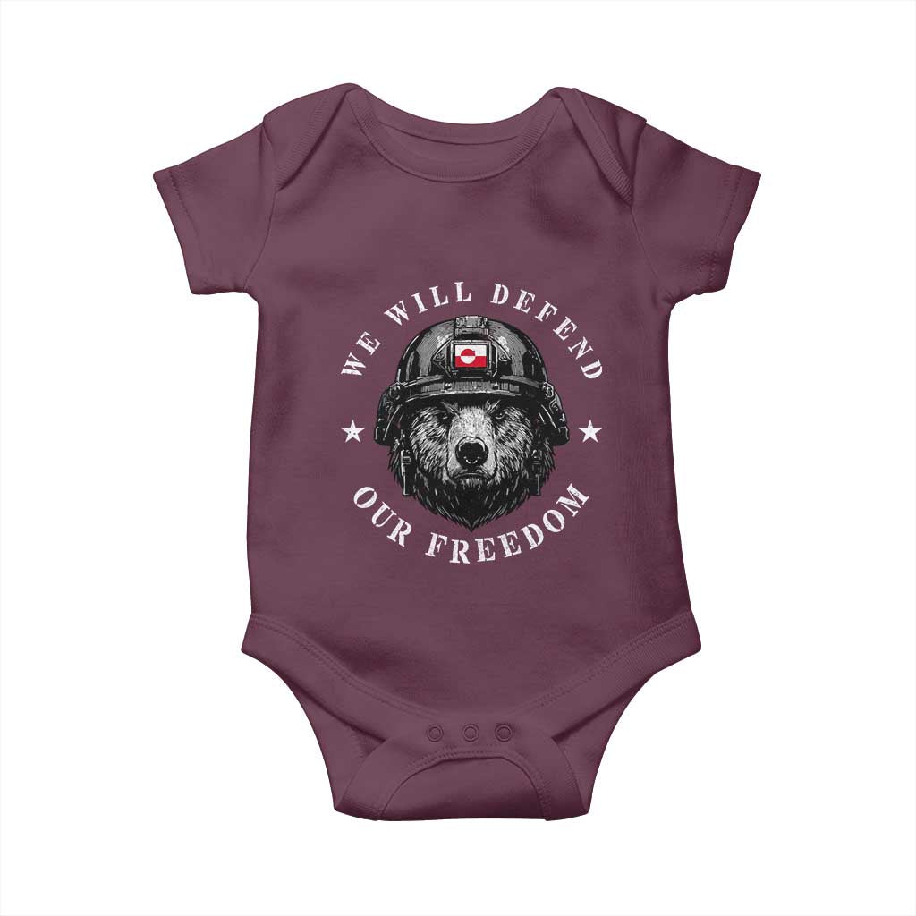 Greenland Bear We Will Defend Our Freedom Baby Onesie Polar Bear Soldier National Pride