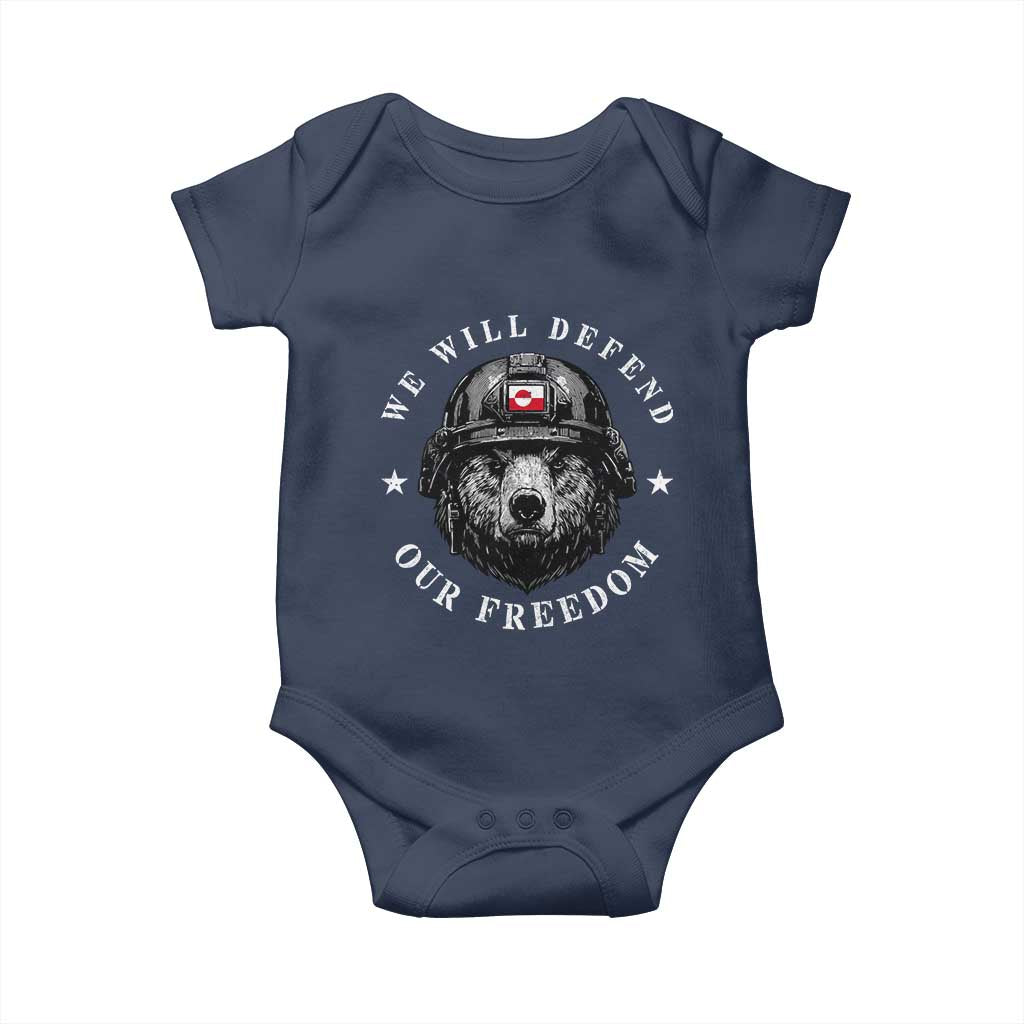Greenland Bear We Will Defend Our Freedom Baby Onesie Polar Bear Soldier National Pride