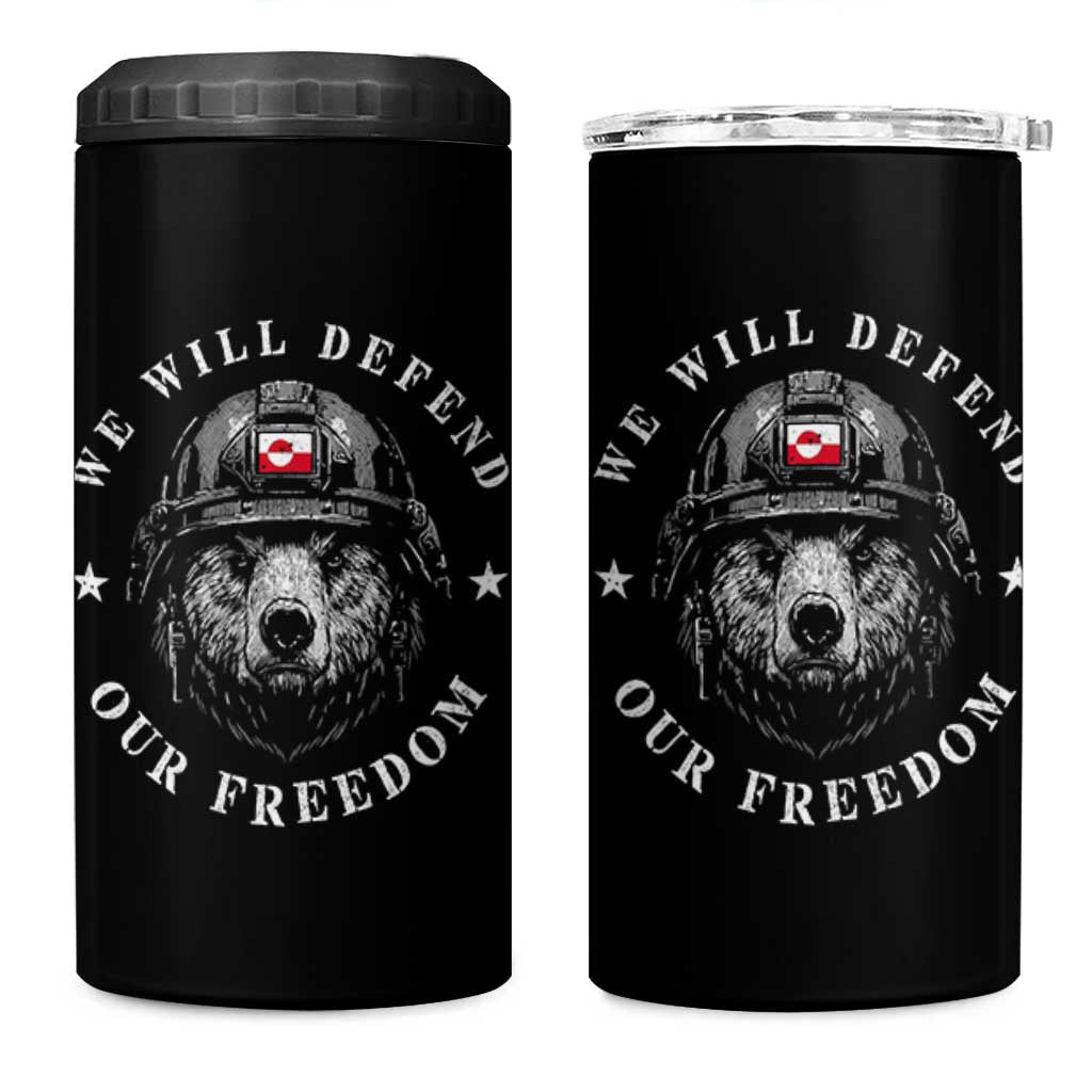 Greenland Bear We Will Defend Our Freedom 4 in 1 Can Cooler Tumbler Polar Bear Soldier National Pride
