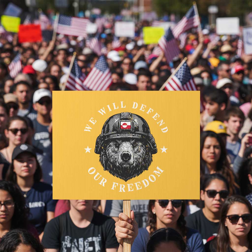Greenland Bear We Will Defend Our Freedom Protest Sign Polar Bear Soldier National Pride