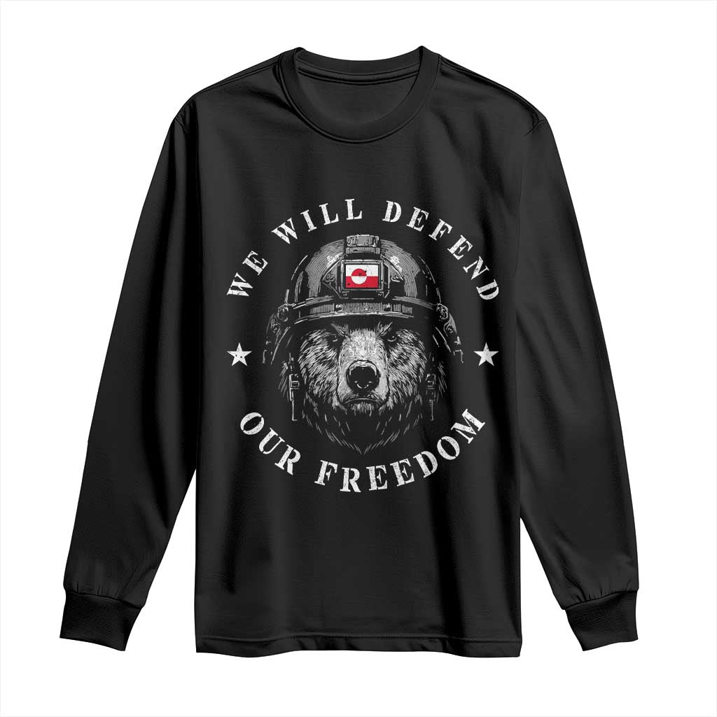Greenland Bear We Will Defend Our Freedom Long Sleeve Shirt Polar Bear Soldier National Pride