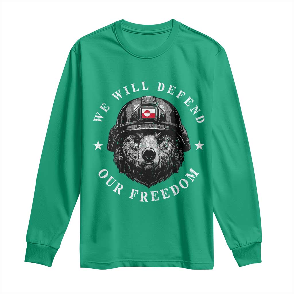 Greenland Bear We Will Defend Our Freedom Long Sleeve Shirt Polar Bear Soldier National Pride