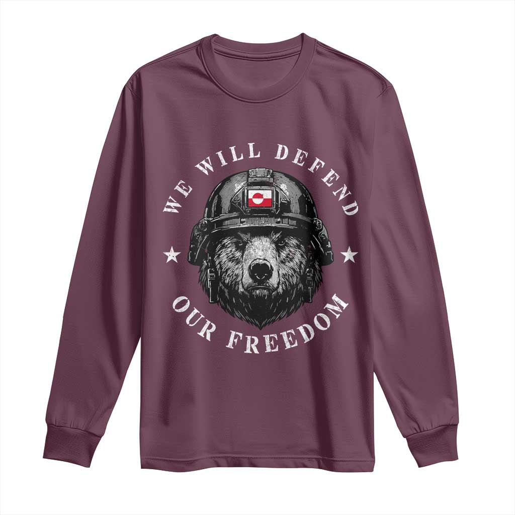 Greenland Bear We Will Defend Our Freedom Long Sleeve Shirt Polar Bear Soldier National Pride