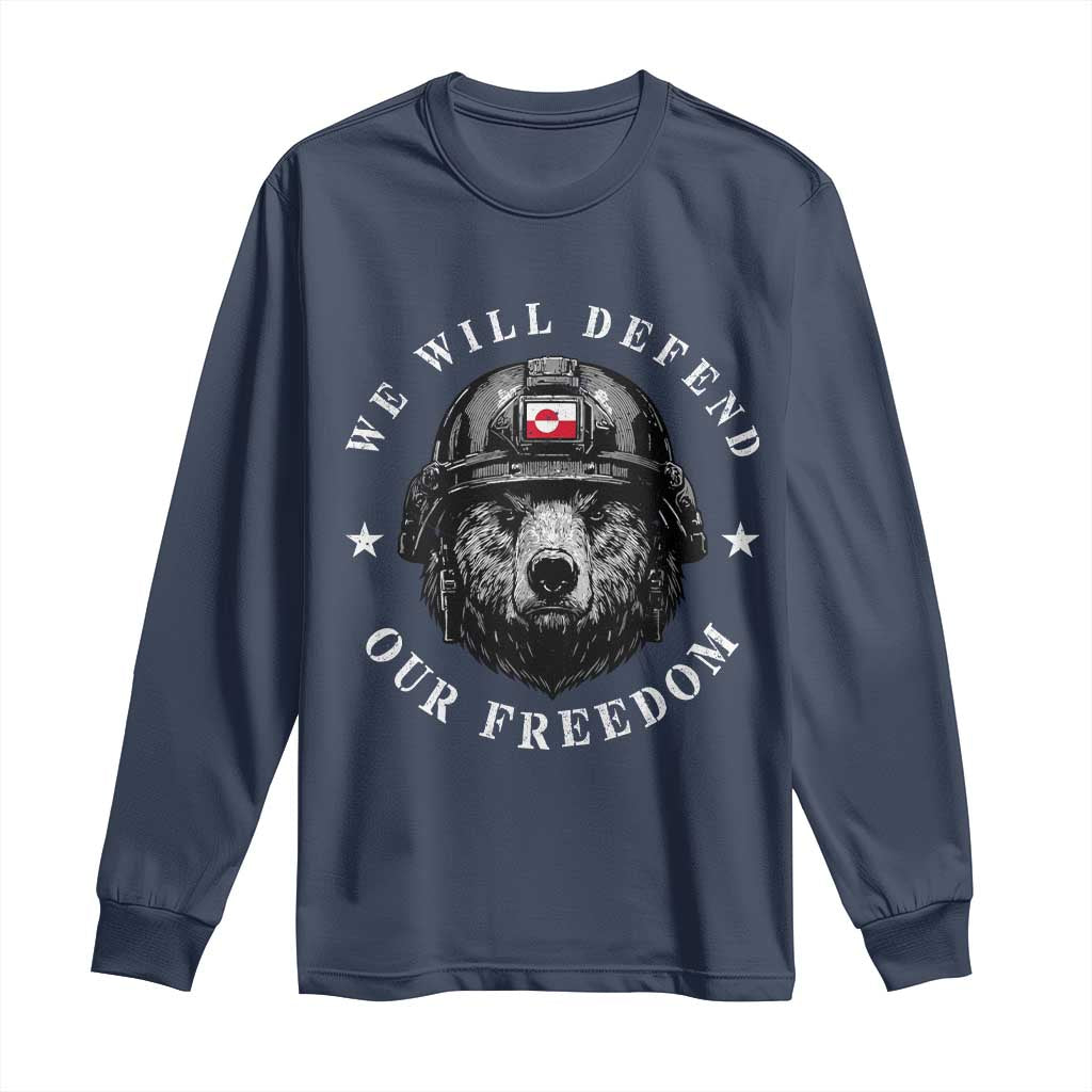 Greenland Bear We Will Defend Our Freedom Long Sleeve Shirt Polar Bear Soldier National Pride
