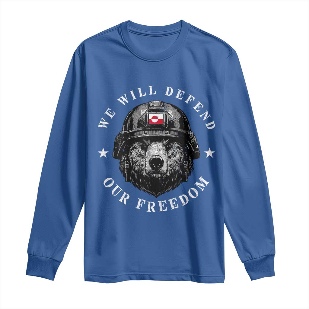 Greenland Bear We Will Defend Our Freedom Long Sleeve Shirt Polar Bear Soldier National Pride
