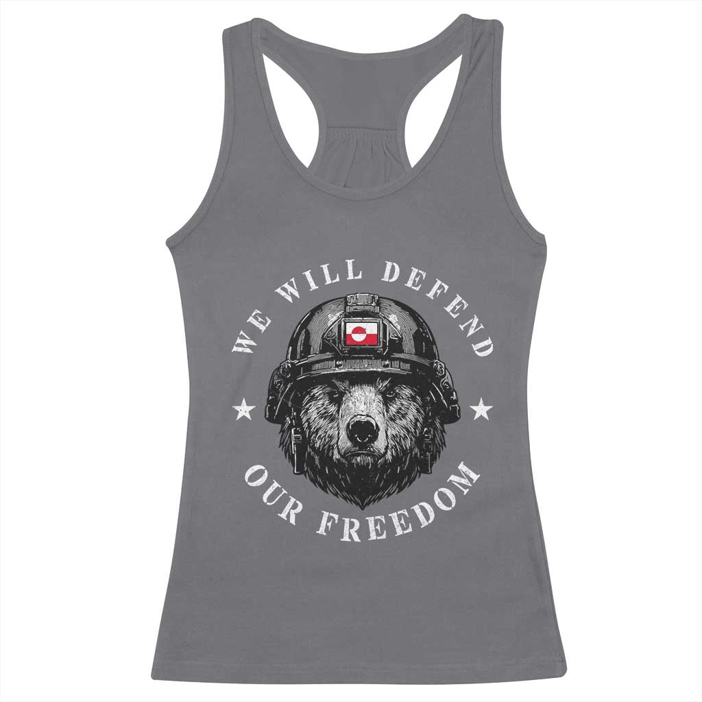Greenland Bear We Will Defend Our Freedom Racerback Tank Top Polar Bear Soldier National Pride