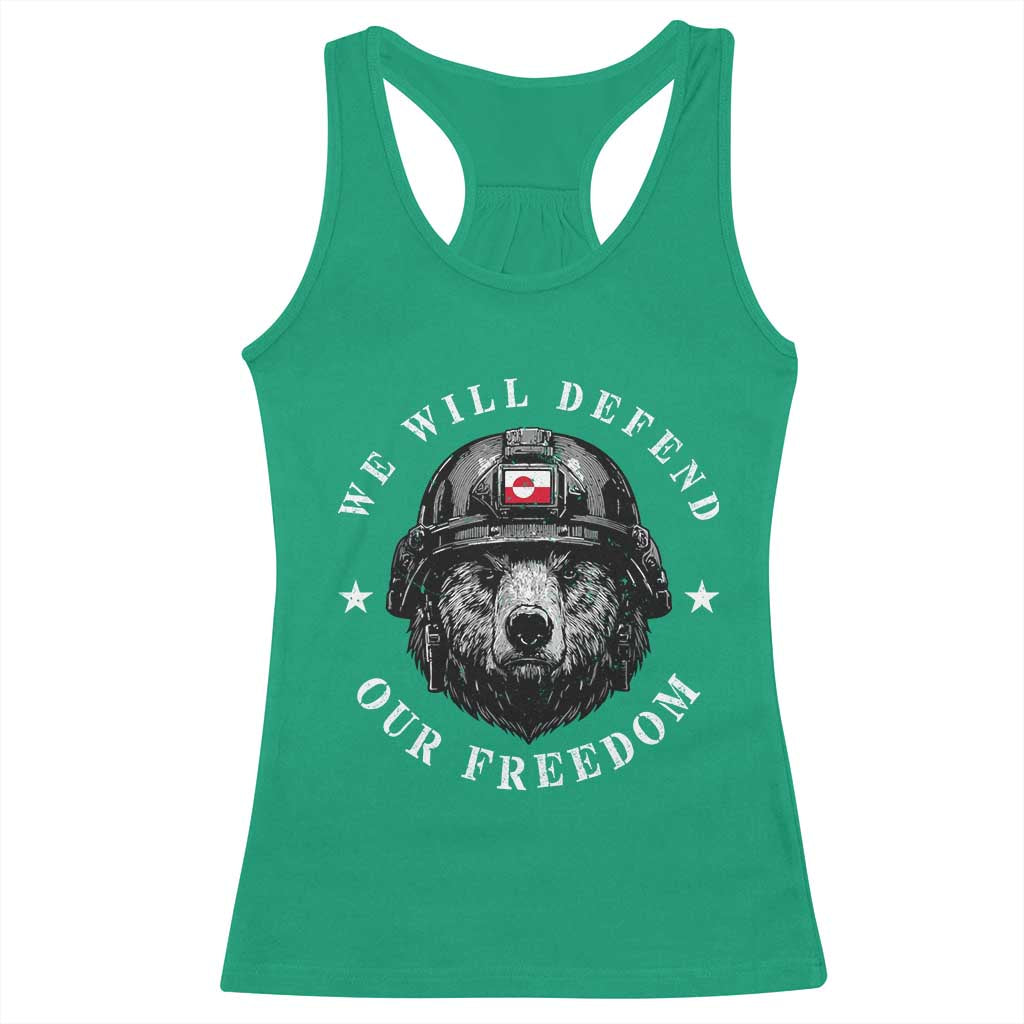Greenland Bear We Will Defend Our Freedom Racerback Tank Top Polar Bear Soldier National Pride