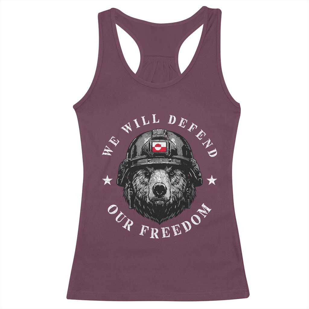Greenland Bear We Will Defend Our Freedom Racerback Tank Top Polar Bear Soldier National Pride